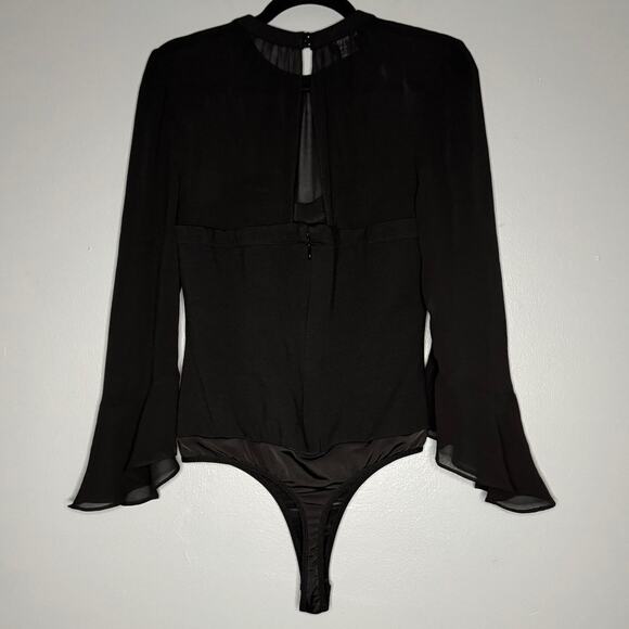 Bebe Large Black Bodysuit Sweetheart Corset Style Bust Chiffon Ruffle Sleeve - Picture 6 of 6